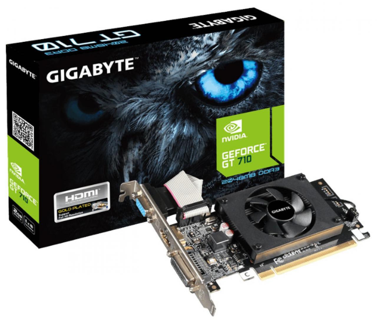 Видеокарта GIGABYTE GeForce GT 710 954Mhz PCI-E 2.0 2048Mb 1800Mhz 64 bit DVI HDMI HDCP (GV-N710D3-2GL)