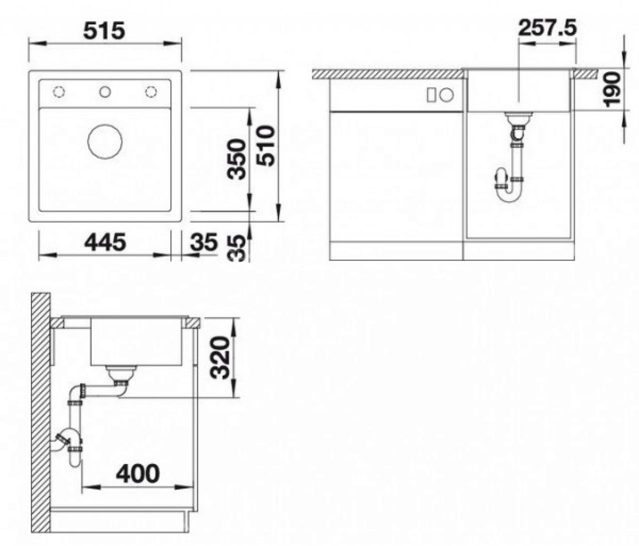 Врезная кухонная мойка Blanco Dalago 5 Silgranit PuraDur 51.5х51см искусственный гранит темная скала