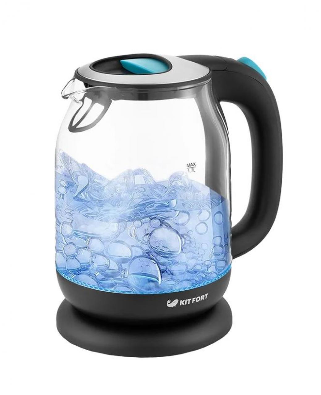 Чайник Kitfort KT-654 черный/голубой