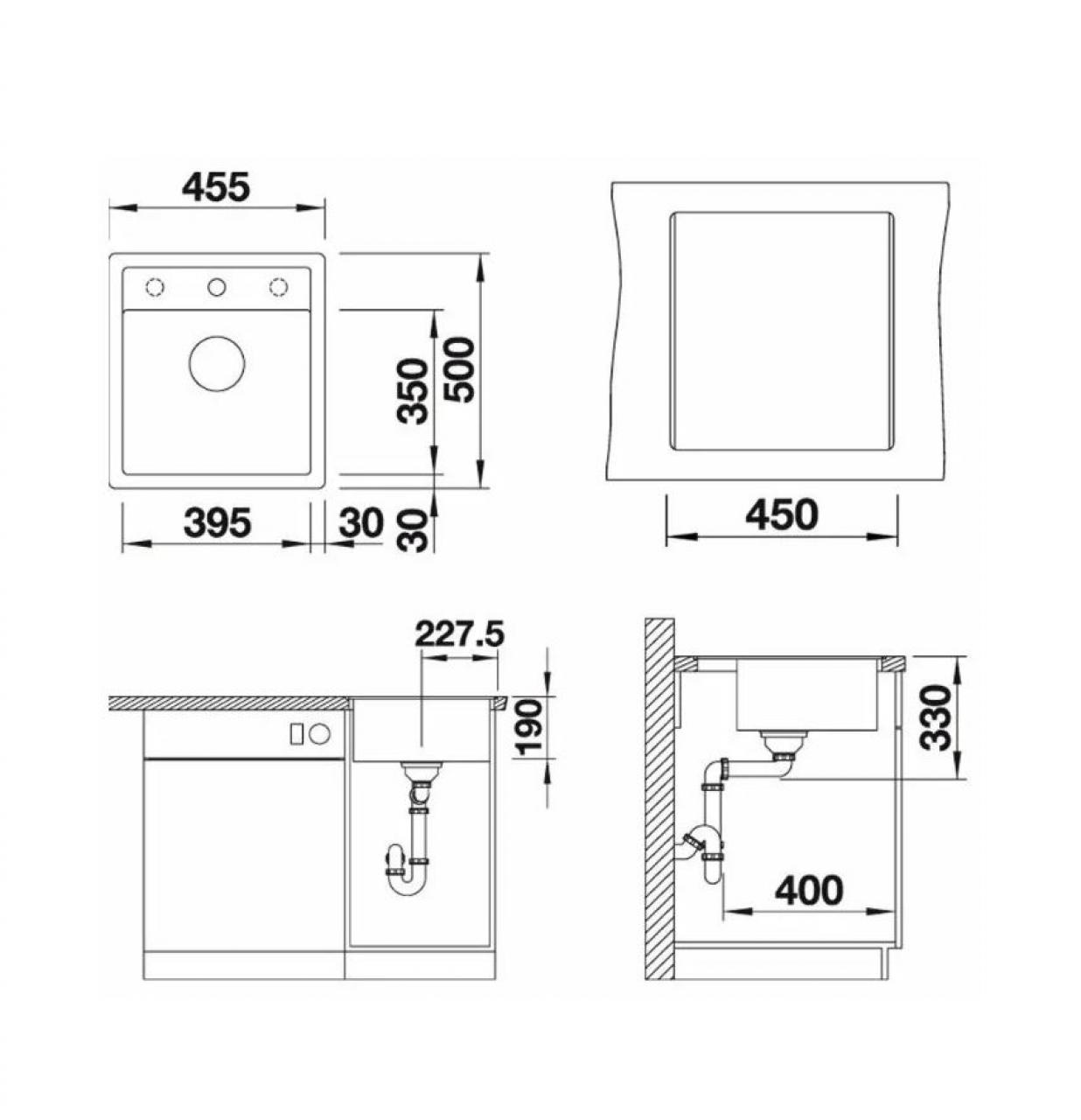 Врезная кухонная мойка Blanco Dalago 45 Silgranit PuraDur 46.5х51см искусственный гранит антрацит