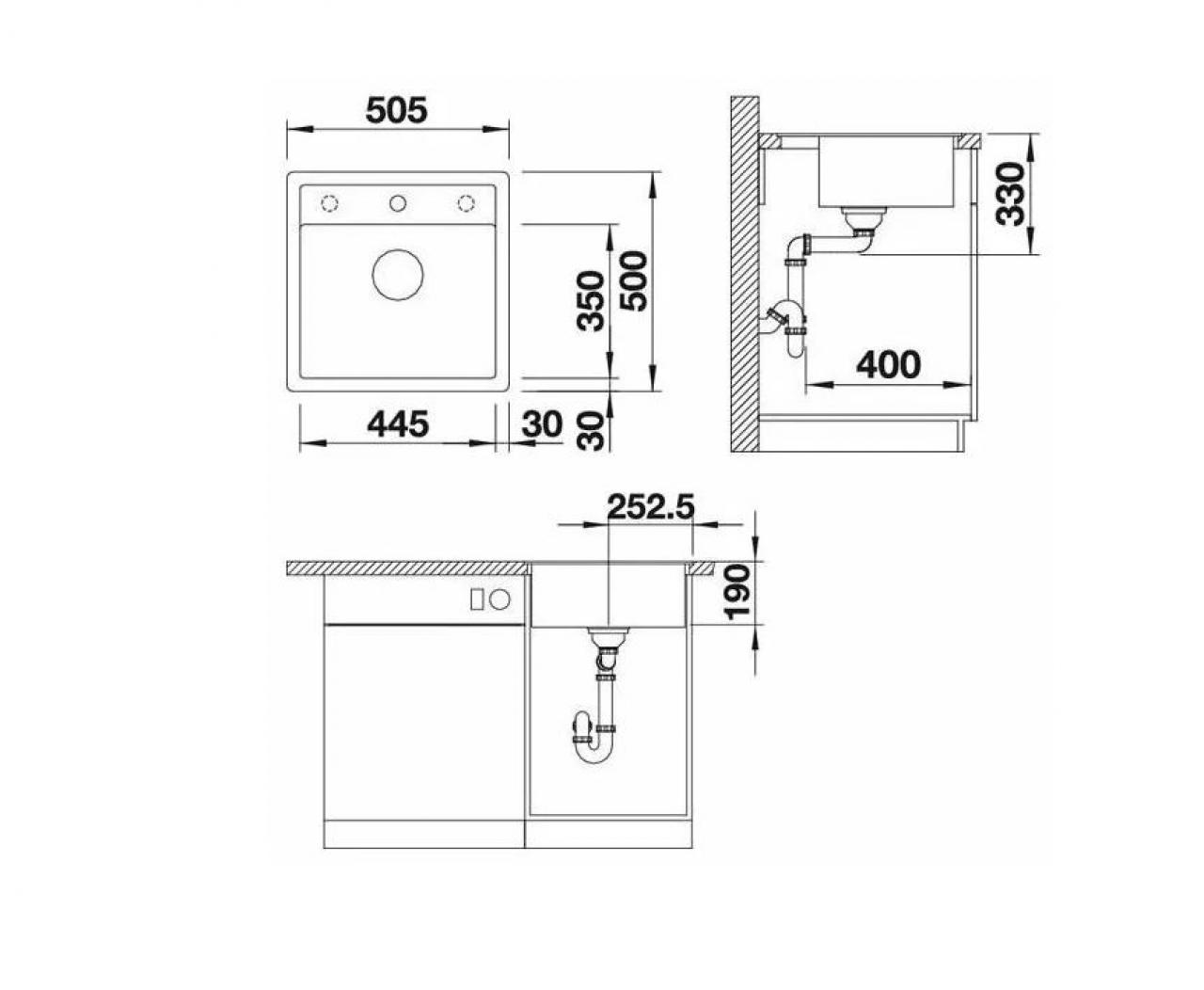 Врезная кухонная мойка Blanco Dalago 5 Silgranit PuraDur 51.5х51см искусственный гранит темная скала