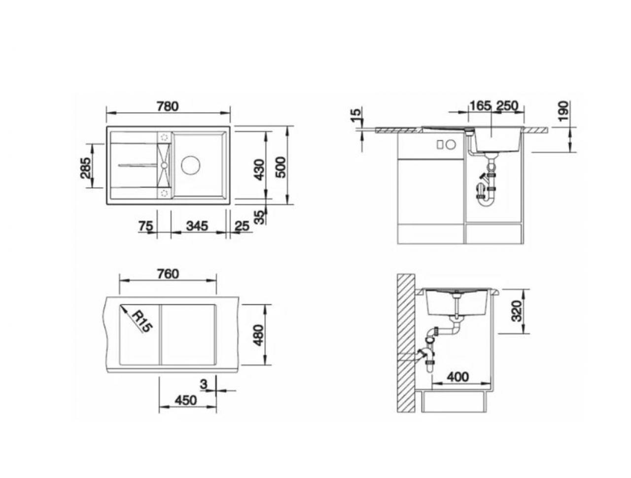Врезная кухонная мойка Blanco Metra 45S 78х50см искусственный гранит серый беж