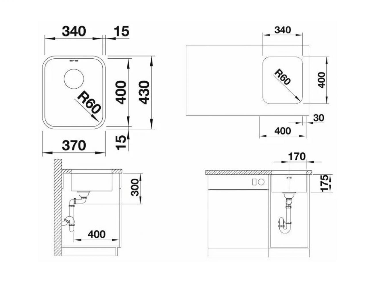 Врезная кухонная мойка Blanco Supra 340-U 37х43см нержавеющая сталь