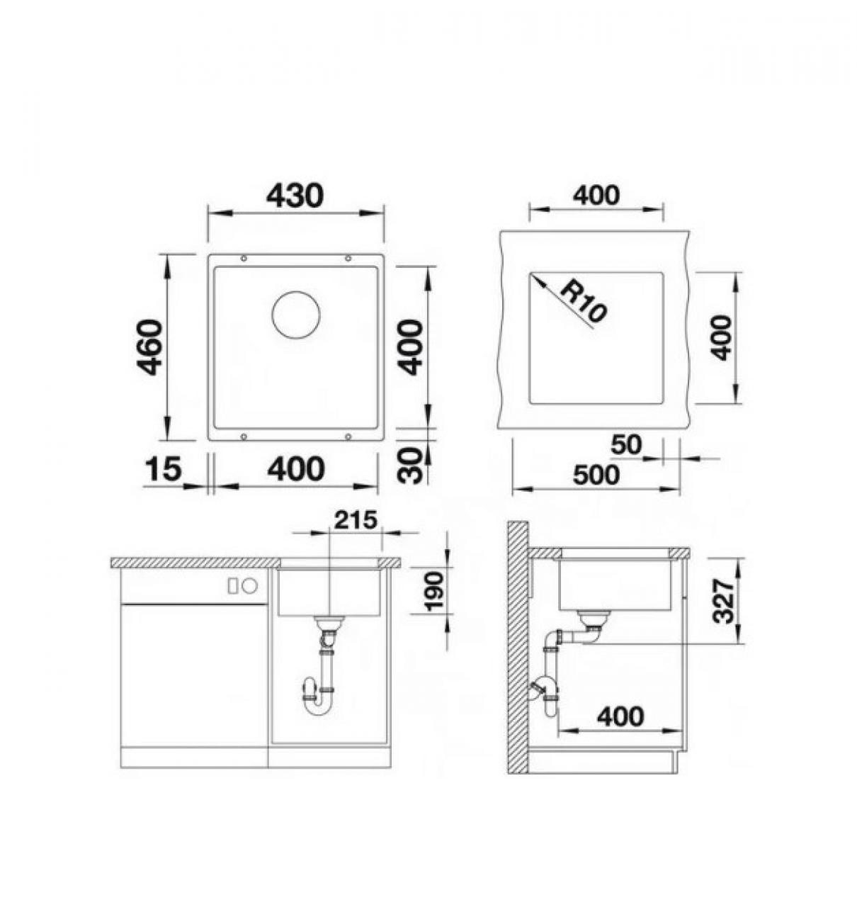Врезная кухонная мойка Blanco Subline 400-U Silgranit PuraDur 46х43см искусственный гранит черный