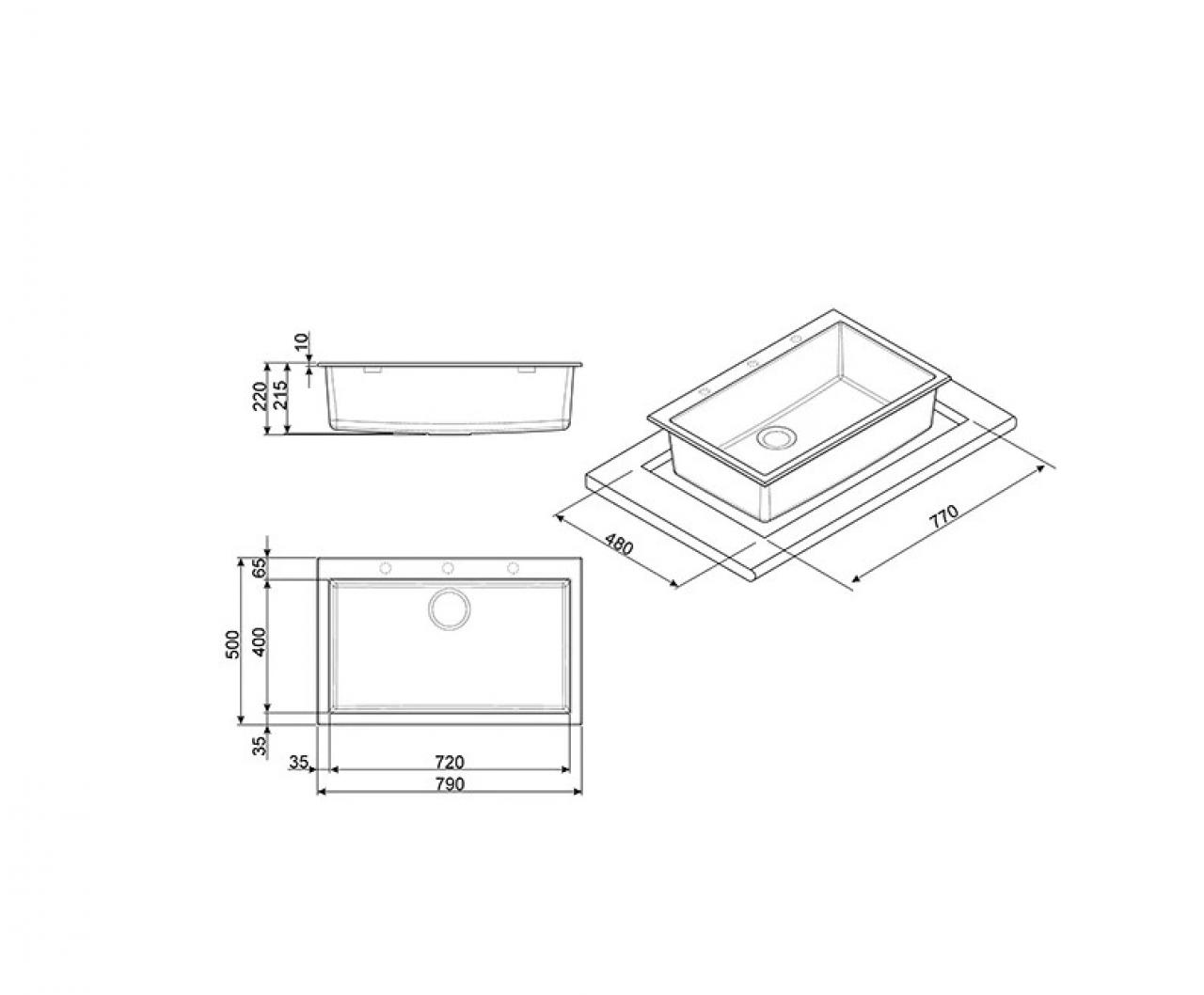 Врезная кухонная мойка smeg VZ79 79х50см искусственный гранит белый