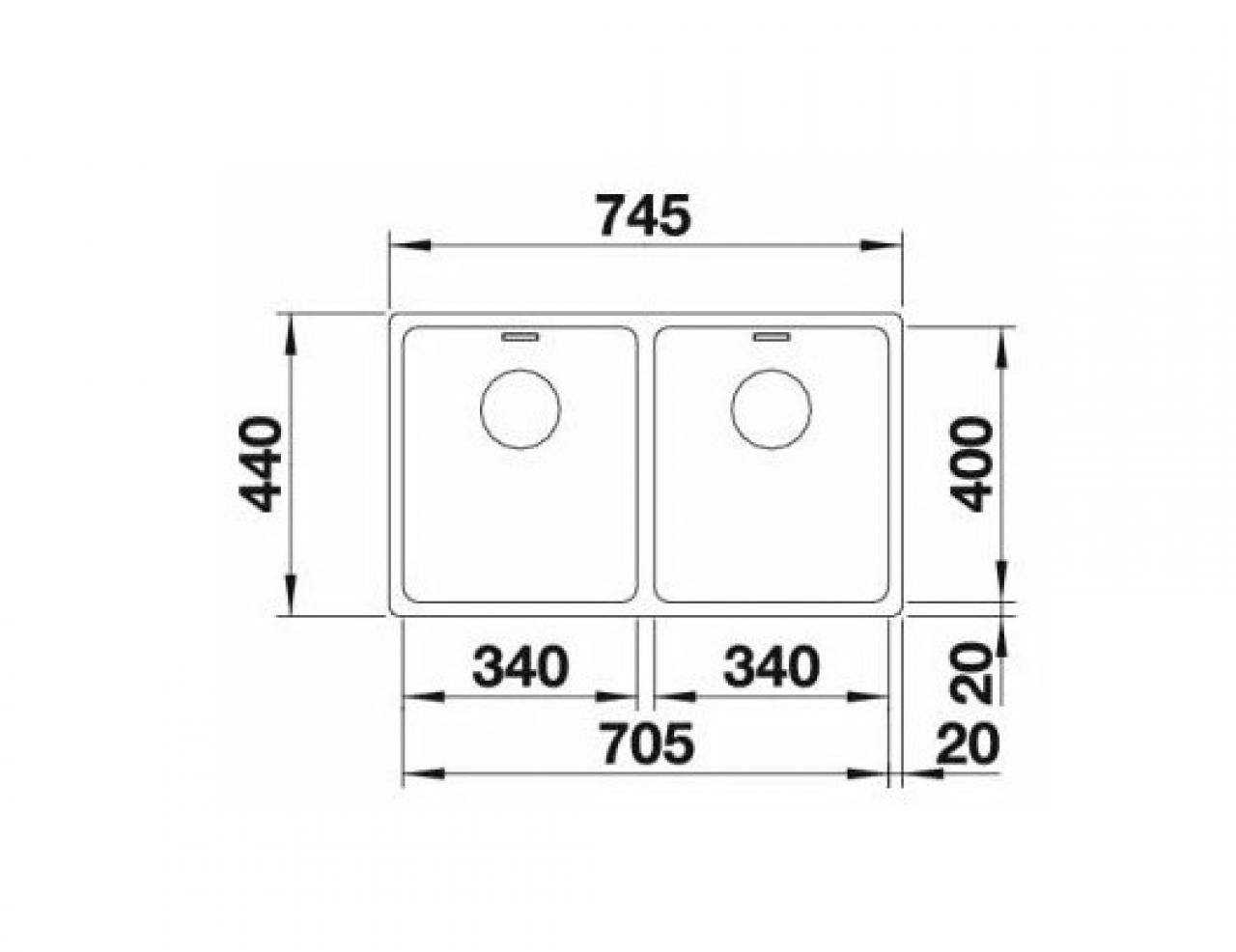 Врезная кухонная мойка Blanco Andano 340/340-U 74.5х44см нержавеющая сталь