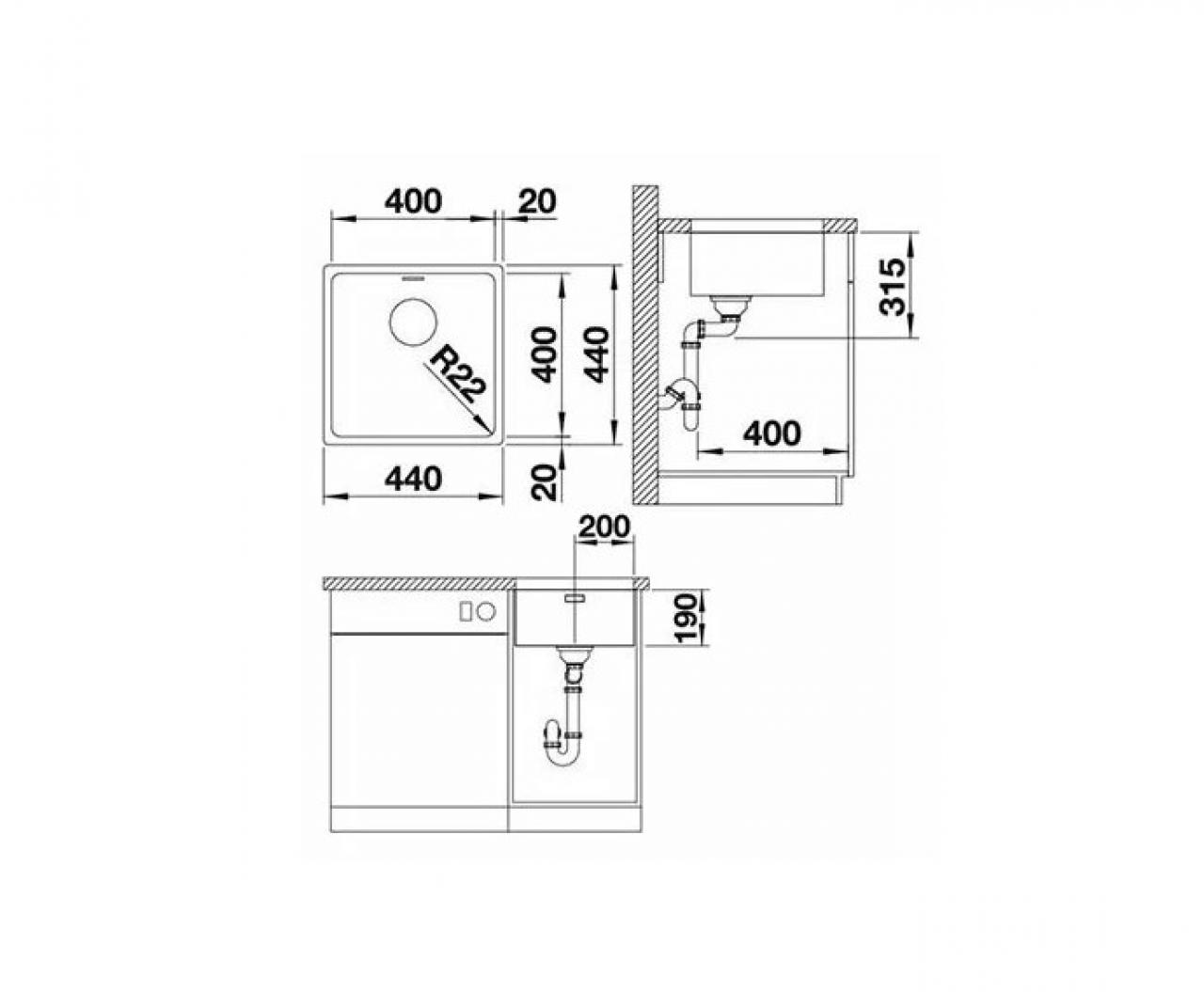 Врезная кухонная мойка 44 см Blanco Andano 400-U нержавеющая сталь
