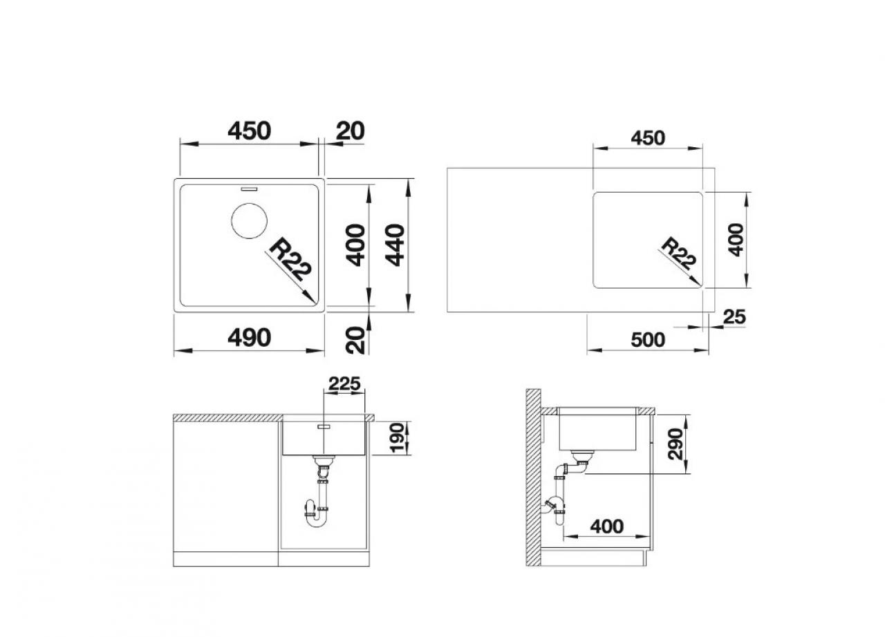 Врезная кухонная мойка 49 см Blanco Andano 450-U нержавеющая сталь
