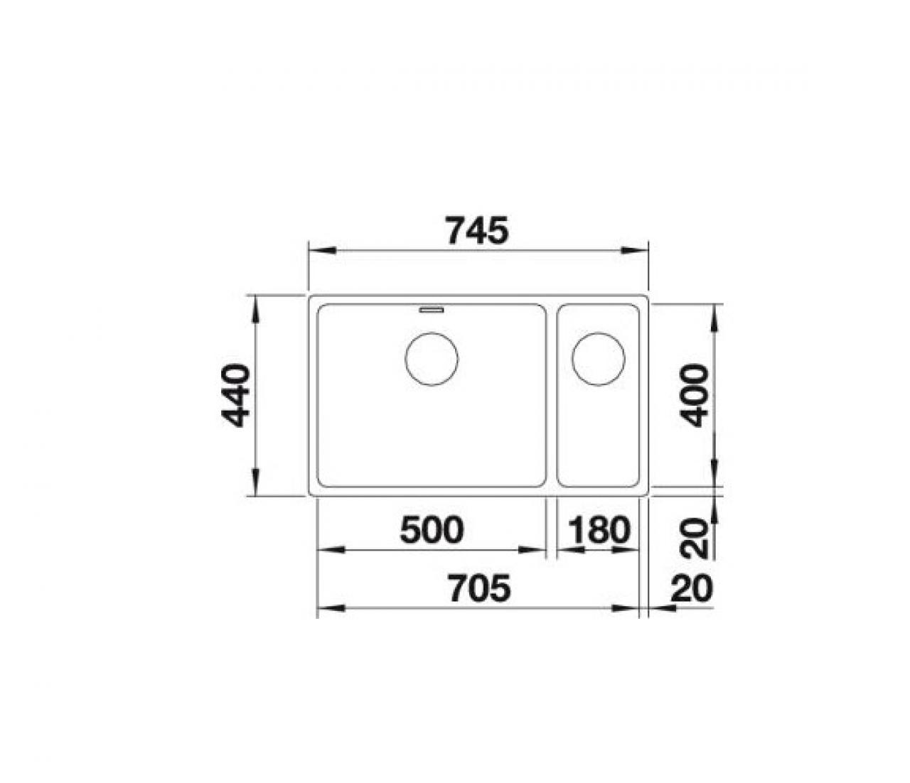 Врезная кухонная мойка Blanco Andano 500/180-U (чаша справа) 74.5х44см нержавеющая сталь