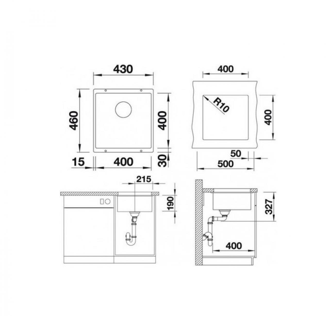 Врезная кухонная мойка Blanco Subline 400-U Silgranit PuraDur 46х43см искусственный гранит шампань