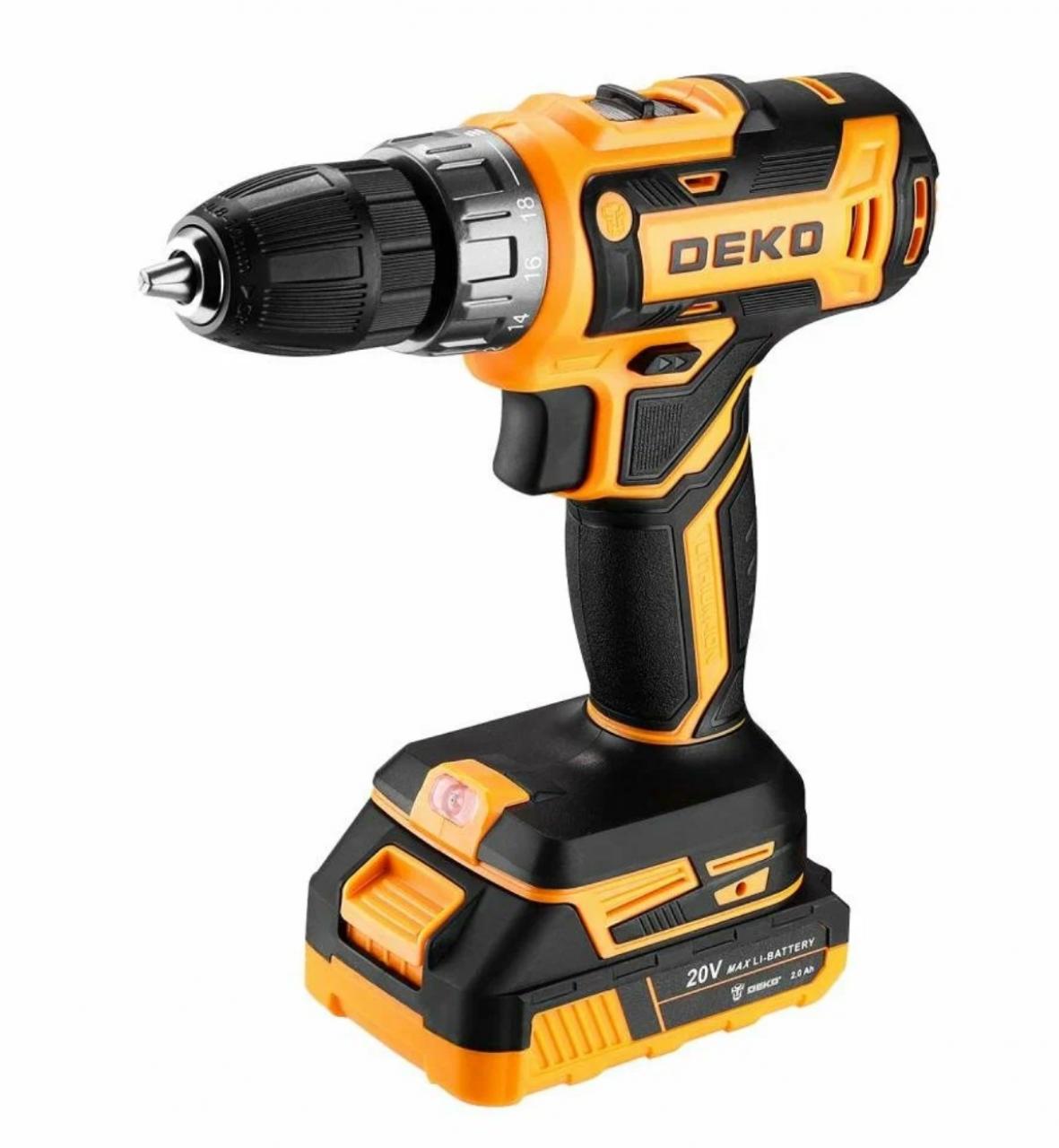 Дрель-шуруповерт аккумуляторная Deko DKCD20FU-Li, 20В, 1x2.0Ач (063-4149)