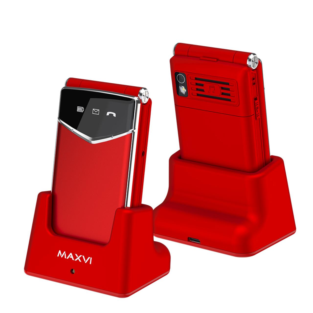 Телефон-раскладушка кнопочный Maxvi E11ds red-silver