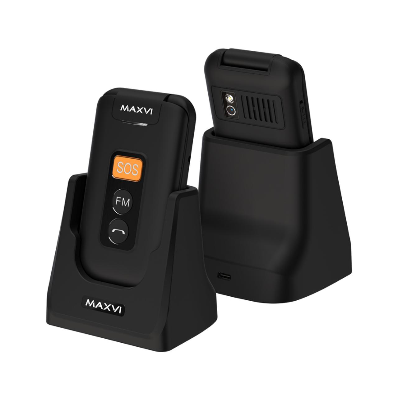 Телефон-раскладушка кнопочный Maxvi E5 up черный с док-станцией