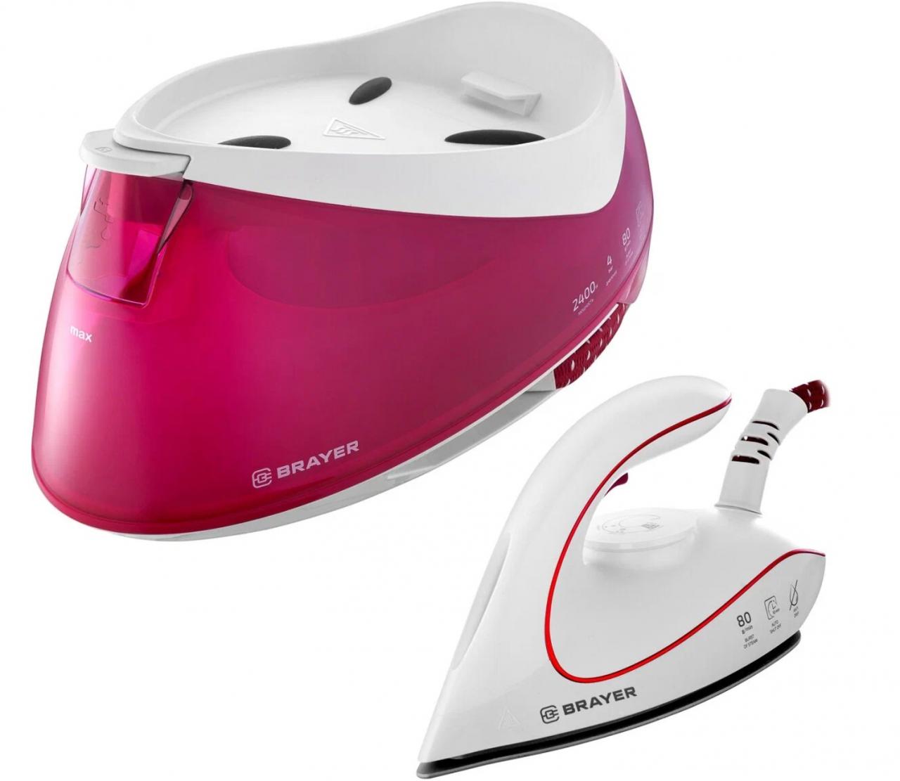 Парогенератор, паровая станция BRAYER BR4151 белый/розовый