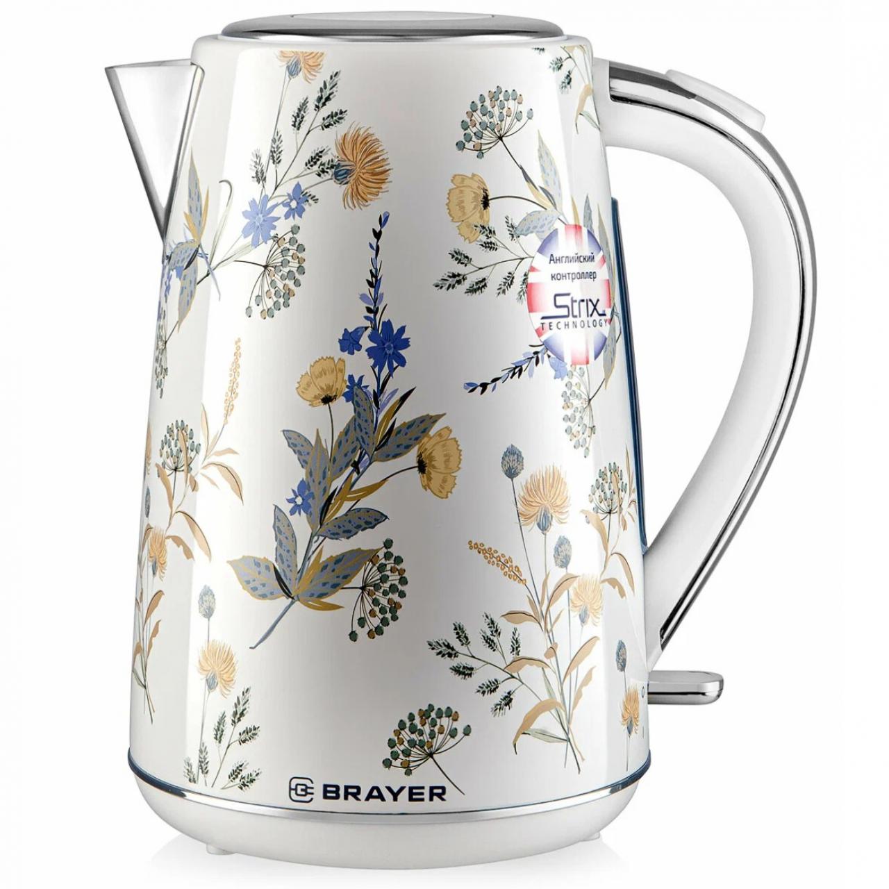 Чайник электрический BRAYER BR1083 белый/цветы