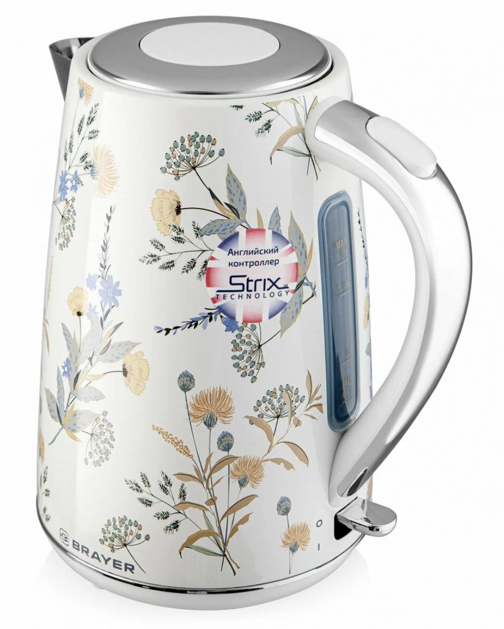 Чайник электрический BRAYER BR1083 белый/цветы